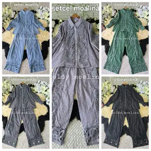 Setcel moalina bahan katbol premium renda cantik busui frendly