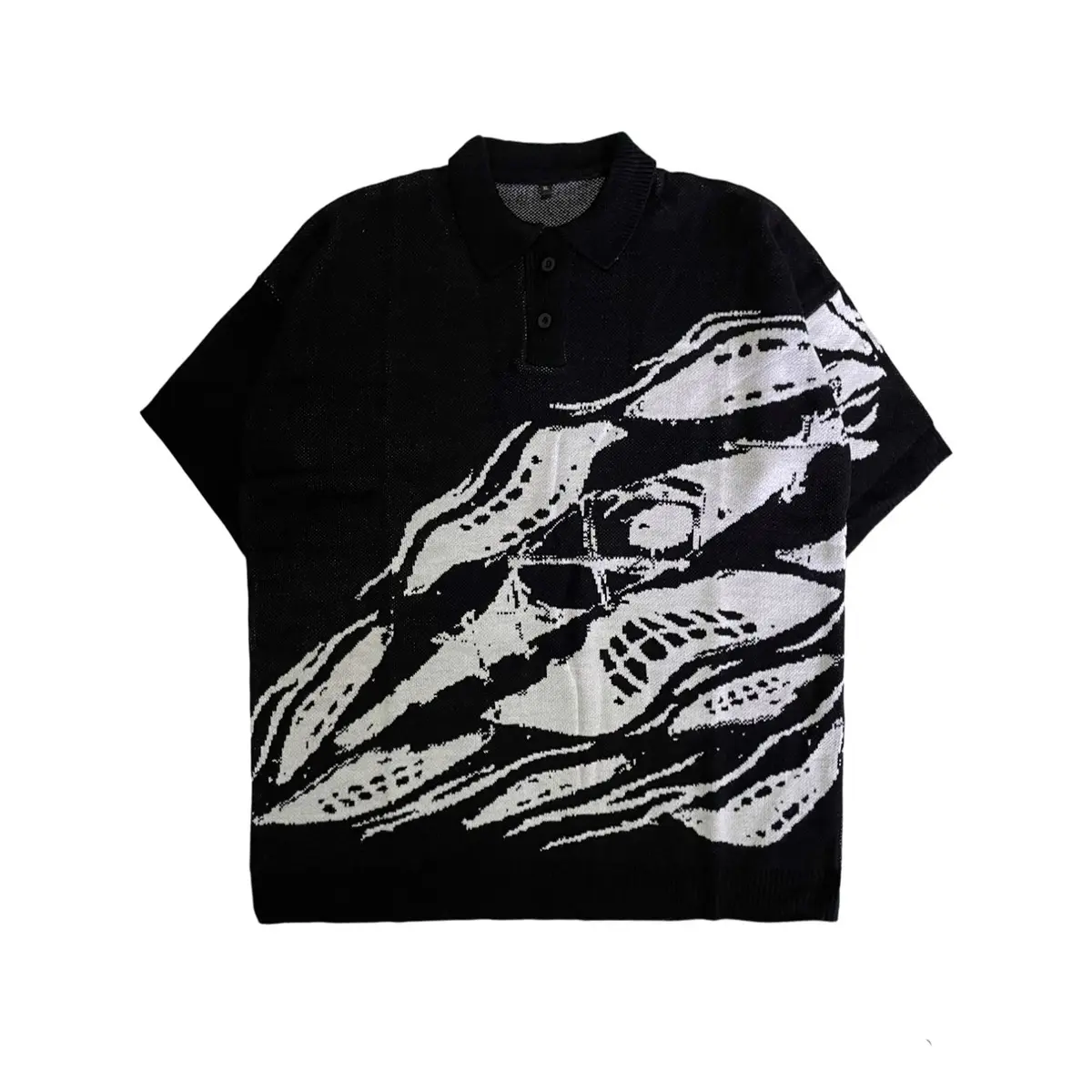 BASIC LAB Polo Stripe Oversize Knit Ego Black