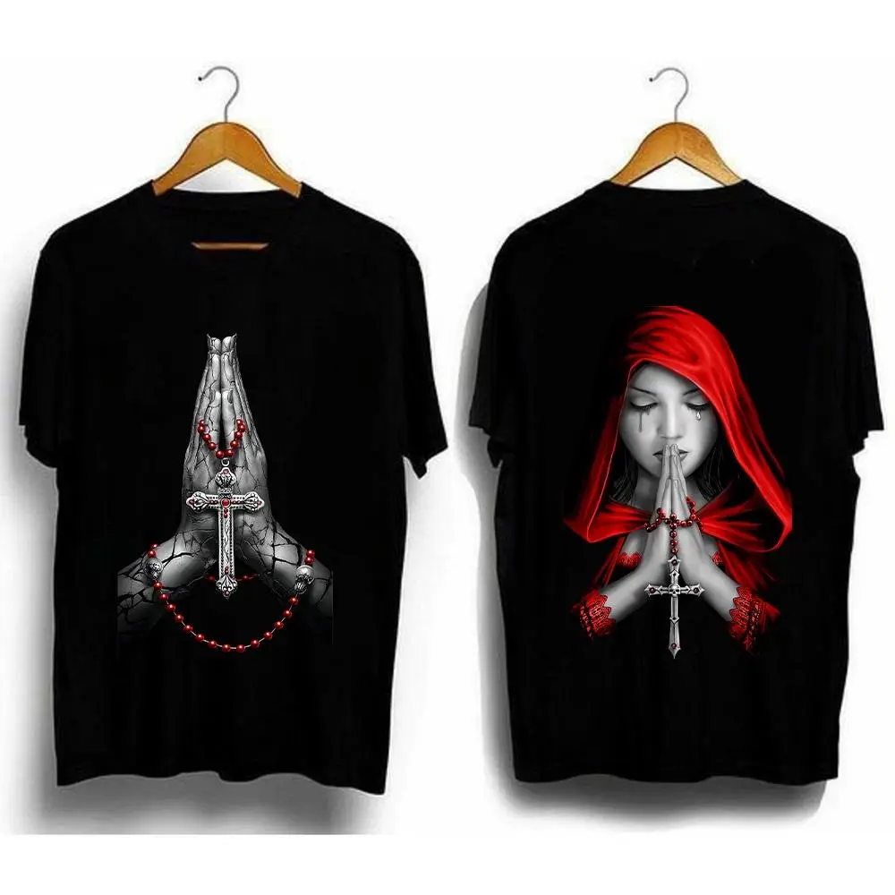 2024 free shipping new designer hand-painted dark color splicing style god and devil theme pattern printing men's T-shirt trendy casual couple T-shirt hip-hop youth daily women's T-shirt COD