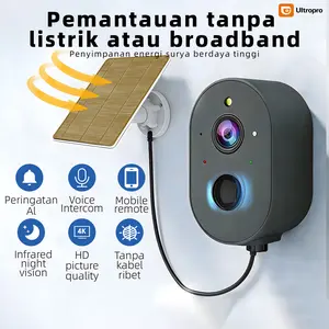 Ultropro Kamera Keamanan 4G LTE Bertenaga Surya untuk Outdoor Dilengkapi Kartu SIM Terintegrasi Tidak Membutuhkan WiFi atau Listrik Penglihatan Malam Berwarna 4K Tahan Air IP66 Deteksi Gerak AI dan Audio Dua Arah CCTV