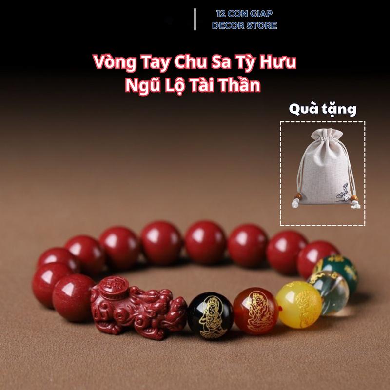 Vòng Tay Phong Thủy Tỳ Hưu Đá Đỏ Ngũ Lộ Tài Thần - Chiêu Tài Hút Lộc - Hộ Mệnh Bình An Kèm Túi Đựng Và Tặng Lì xì may mắn