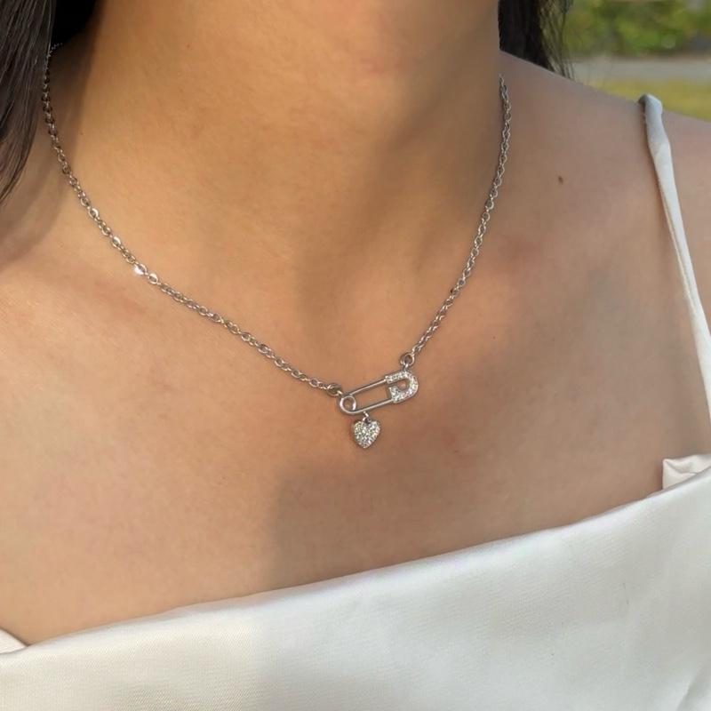  Vòng Cổ Vòng Tay Safety Pin Charm Trái Tim Heart On Lock - Vòng Cổ Trái Tim - Vòng Tay Trái Tim trangsuc da quy trangsuc phukien  trangsuc 