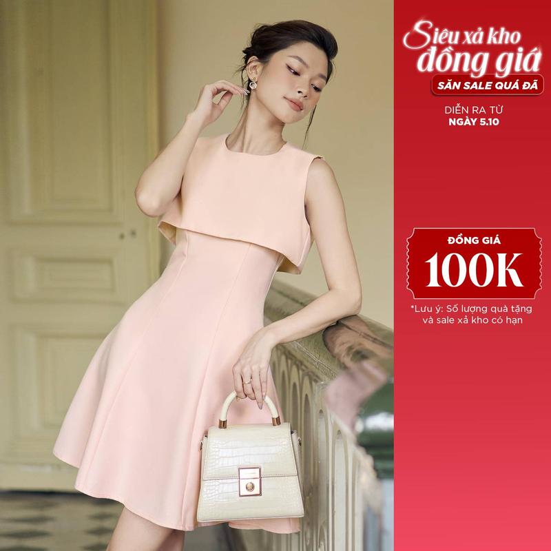 Đầm xòe pho xéo Maybi hai màu Nữ Women Dress Màu Hồng