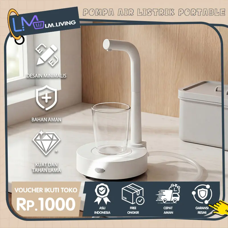LM Pompa Galon Portable - Sistem Tertutup Hygienis, Daya Hisap Kuat, Baterai 1500mAh Tahan Lama, Type-C Cepat, Cocok untuk Anak Kos