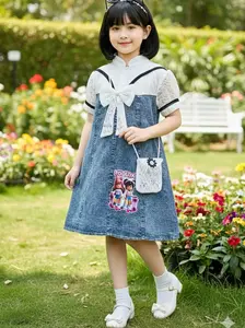 Alena Dress Motif Roblox Anak Usia 1-12 Tahun - Dress Jeans Mix Brukat Premium | Dress Anak Free Tas | Dress Kekinian Terbaru | Dress Natal
