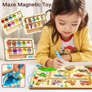 Children'S Magnetic Maze Ball Walking Toy Early Education 3 To 12 Years Old Pen Movement Concentration Wooden Ball Educational Toy COD