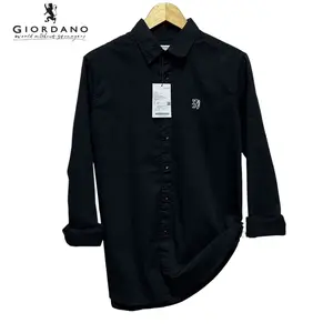 Kemeja Pria GIORDANO 3D Lengan Panjang Slimfit || Kemeja Pria Casual|| Kemeja Katun Cowok Hitam Distro Formal Kerah Basic Twill Baju Kantor