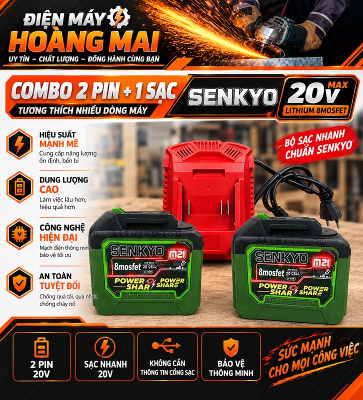COMBO 1P 20C SENKYO 81200 MÀU XANH + SẠC ĐỎ CHÂN PHỔ THÔNG