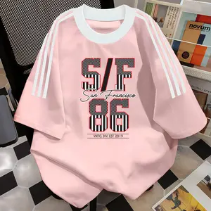 STREET PREMIUM T-shirt Lengan Pendek Kaos Oversize Tiga Garis Korea Premium 100% Katun | San Francisco Style Pria Wanita Nyaman Keren