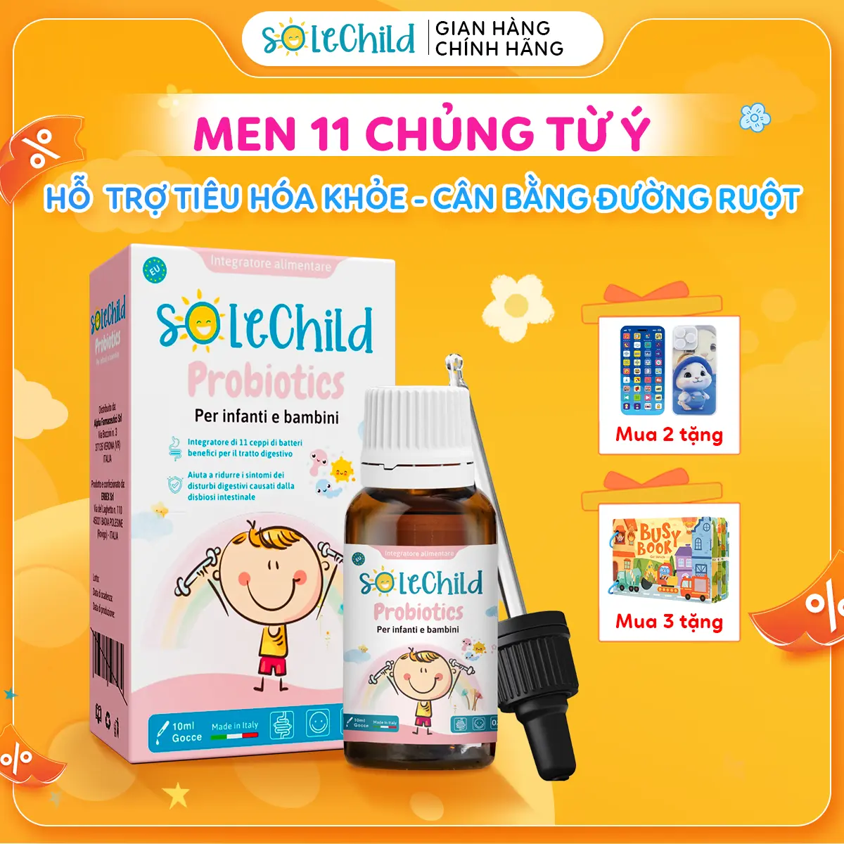 Men Vi Sinh 11 Chủng Từ Ý Cho Bé 10ml - SoleChild Probiotics Hỗ Trợ Tiêu Hóa Và Cân Bằng Đường Ruột