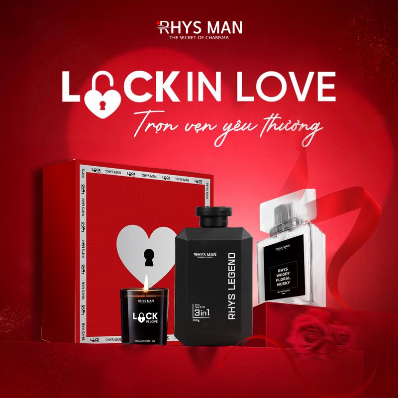 Valentine Lock Box: Sữa tắm gội 350gr & Nước hoa nam hương gỗ 30ml & Nến thơm 110gr Rhys Man