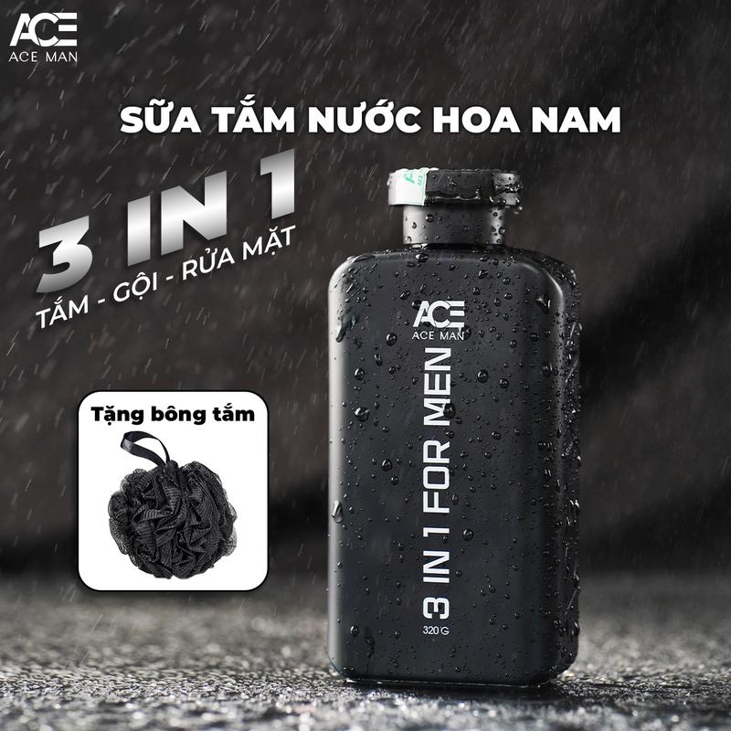 [TẶNG QUÀ] Sữa tắm nước hoa nam thơm lâu cho nam ACEMAN 320 G kết hợp 3 in 1 tắm gội rửa mặt hương thơm nam tính quyến rũ