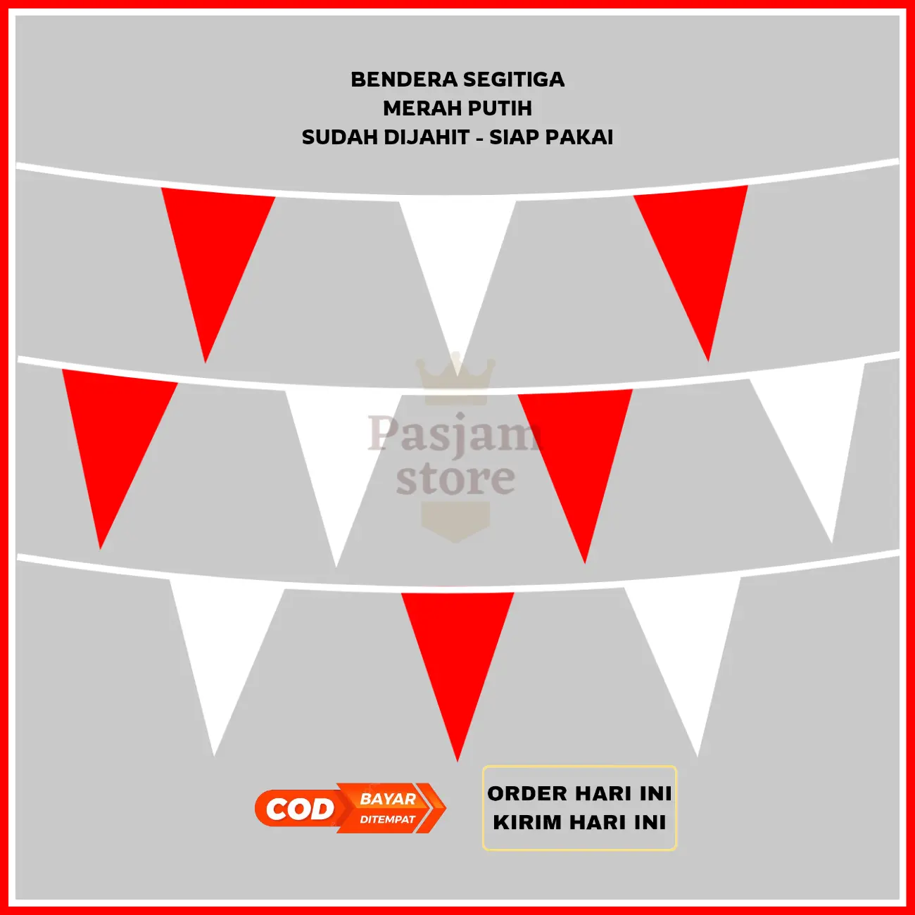10 Meter Bendera Hias Festival Kain Segitiga Merah Putih Warna Warni Banner Hut Ri Kemerdekaan Dirgahayu Umbul-Umbul Flag Party Dinding