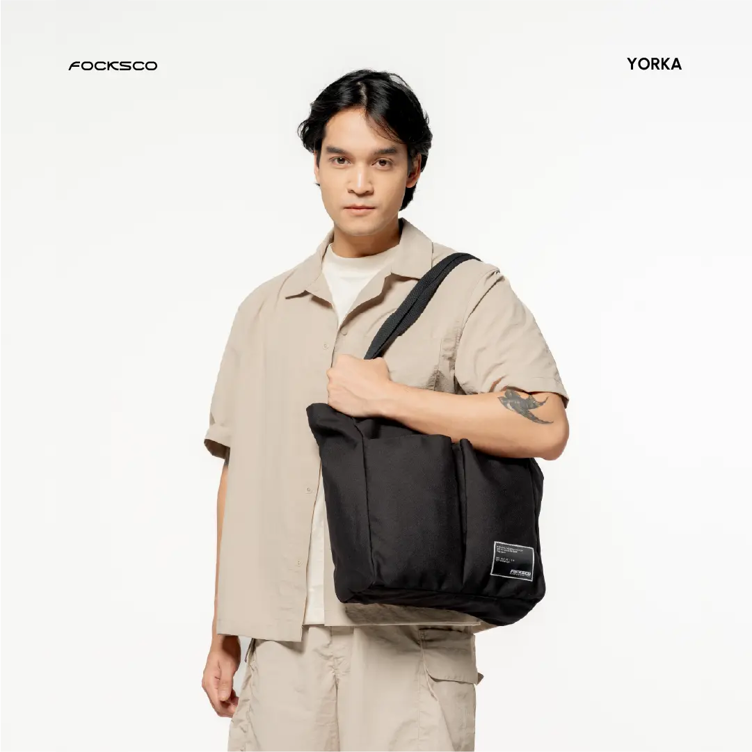 Focksco YORKA TOTEBAG CANVAS HD SERIES Tote Pria Kanvas skena Vintage Polos Hitam