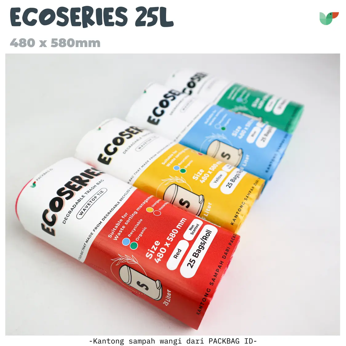 Kantong Plastik Sampah Ecoseries 25L Degradable Warna Biru Hijau Merah Kuning