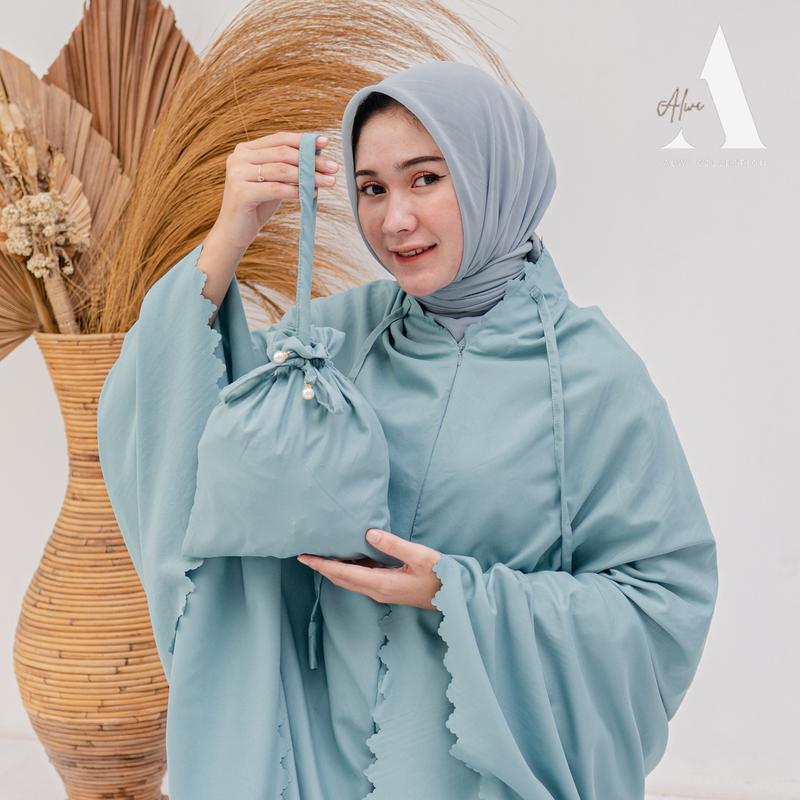 Product Introduction of Mukena Dewasa Traveling Mini Alwi Series Free Tas Pouch Serut Mutiara Atasan Bawahan Panjang Katun Lembut mukenah  Muslim resleting 22