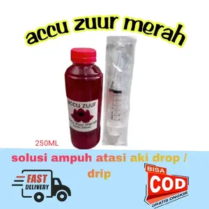 Air aki zuur merah untuk aki lemah, drop dan tekor.  isi 250ml  (bonus spuit 5cc) Motorcycle Engine Car
