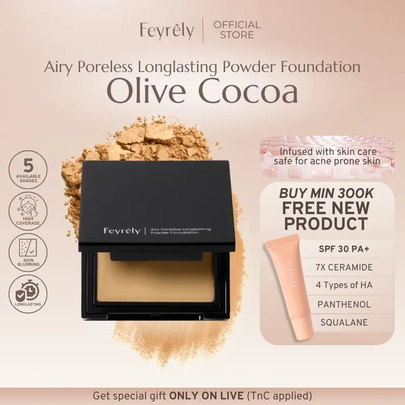 FEYRELY AIRY PORELESS LONGLasting POWDER FOUNDATION - 5 Shades Concealer Kering Oily 5