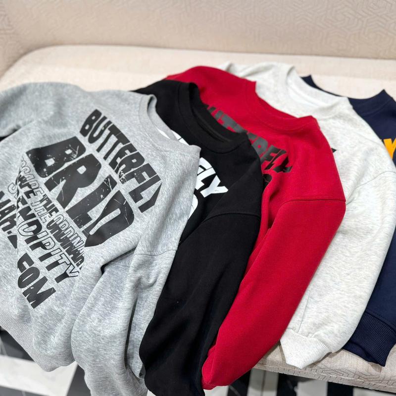   Phom rộng Áo nỉ 2 da không lót chất liệu mềm mịn phối chữ cổ tròn cho bé trai và bé gái size 16-40kg B0054 