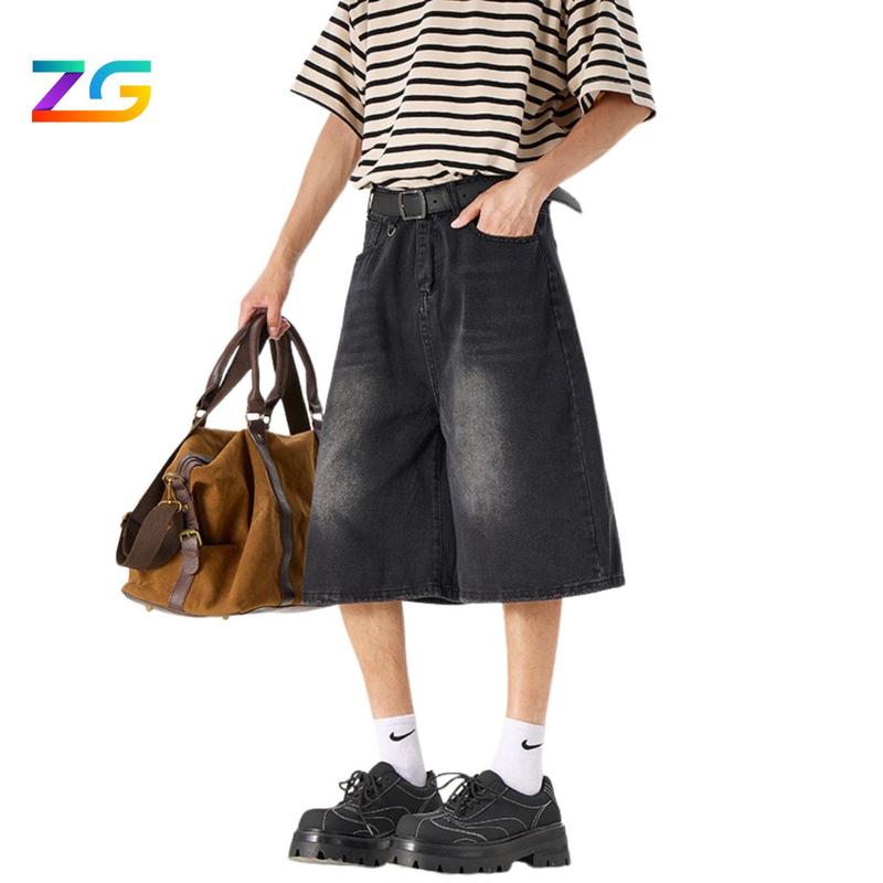 Quần short jean lửng ZGO ống rộng form unisex nam nữ chất jeans dày dặn 30JEANZG Menswear Ong Có Túi quần jean