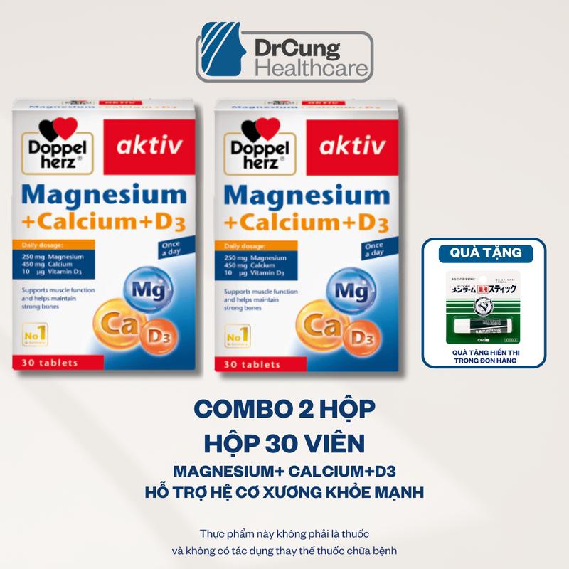 TPBVSK Combo 2 hộp Doppelherz Magnesium+Calcium+D3 Hộp 30 viên Hỗ trợ bổ sung Canxi D3 Magie cho người lớn MUA 1 COMBO TẶNG 1 SON OMI DƯỠNG MÔI MỀM MẠI