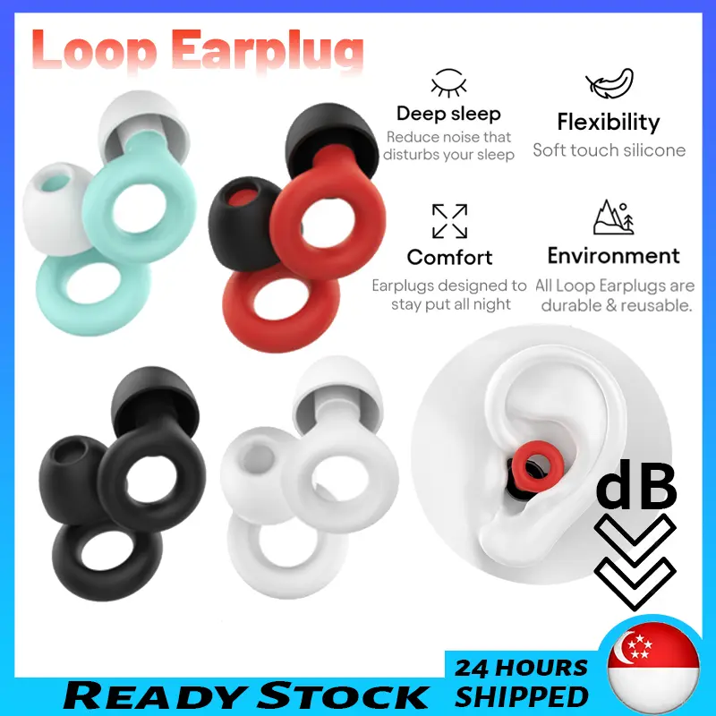 SG [In Stock]Noise Reducing Earplugs(-27dB) Loop Earplug Super Soft Reusable Hearing Protection Noise Sensitivity Travel Silicone Case