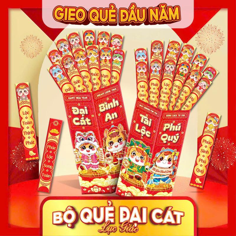  Bộ Lì Xì Gieo Quẻ  Màu Vàng Combo 5 Hộp Lì Xì 12 Quẻ Phú Quý Phát Lộc May Mắn Tết Bính Ngọ 2026 