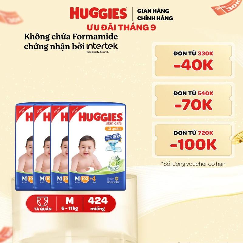Combo 4 gói Tã quần Huggies Skincare Mega Jumbo Size M106/L96+8/XL84+4/XXL76+4