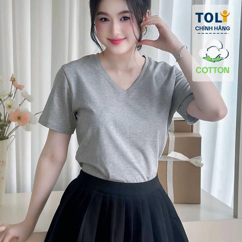 Áo thun nữ cổ tim TOLI SA09 – cotton mềm mịn, dáng suông không kén dáng, mặc ở nhà, đi chơi đều đẹp