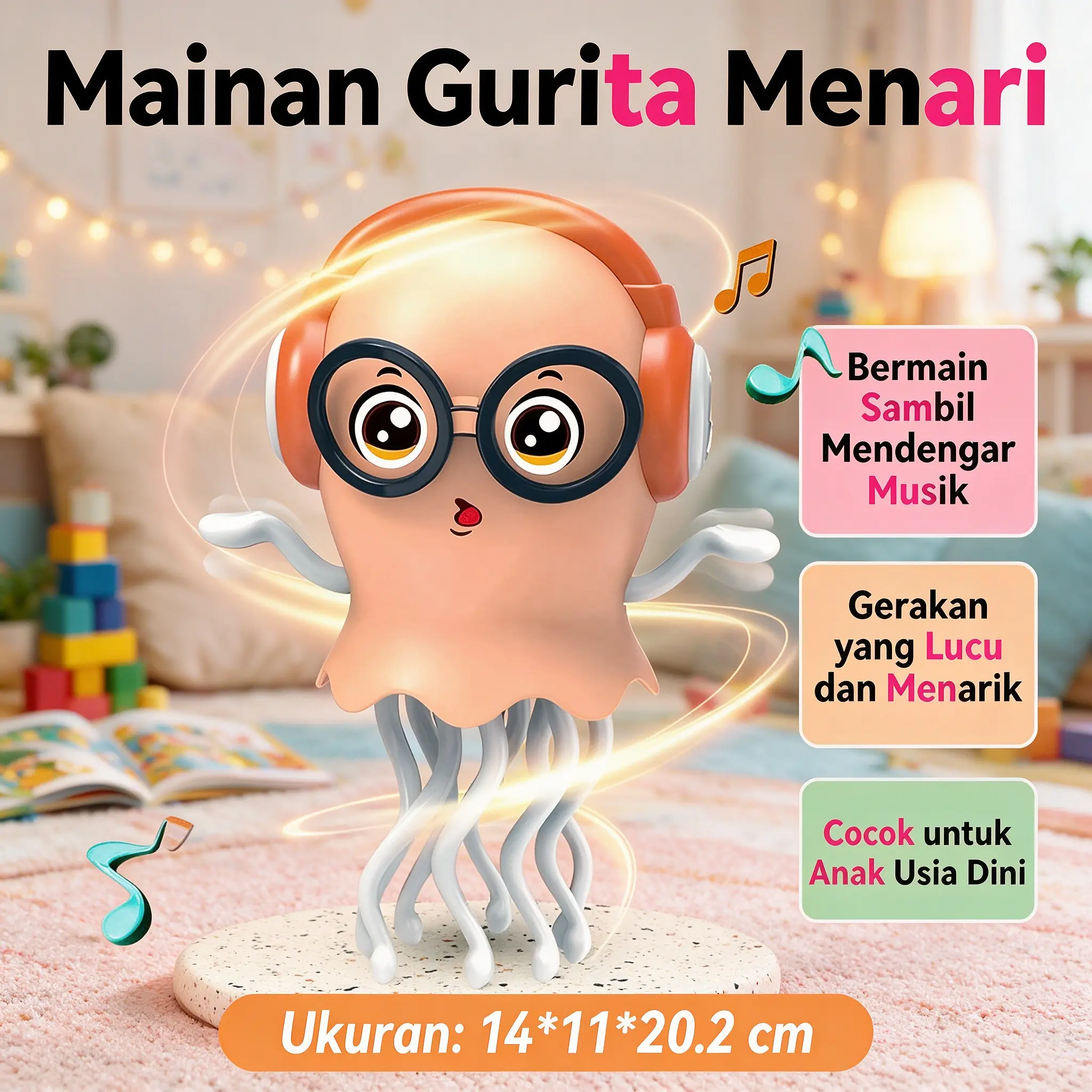 Mainan elektrik anak multifungsi gurita simulasi ubur-ubur, gerakan menari menarik, sensor pintar hindari rintangan. Mainan edukasi perkembangan sensorik balita, material lembut aman, pilihan favorit mainan viral untuk anak kecil.