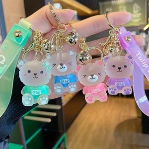 かわいいクマのキャラクターキーチェーン 4個セット、バッグや車のジェリーガラスキーリング、家族や友人への完璧なギフト、ホリデーパーティーのお土産