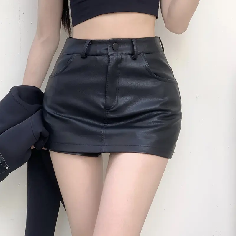 PU Leather Skirt Half Skirt Women's New Autumn/Winter High Waist Sexy A-line Wrapped Hip One Step Short Skirt