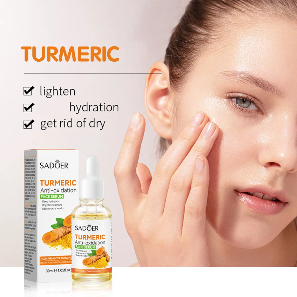 SADOER Turmeric Anti Oxidation Face Serum 30ml Skincare Hydrating Brighten Skin Tone Improve Dry Rough Dull Skin