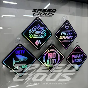 SPEEDCIOUS - Gantungan Kaca Mobil Gambar Kata Kata Viral Driver Bolak Balik Dua Sisi Depan Belakang Warna Hologram Hitam Miror Krom Free Cantolan Akrilik Variasi Interior Mobil Truck Pick Up Akrilik COD Car