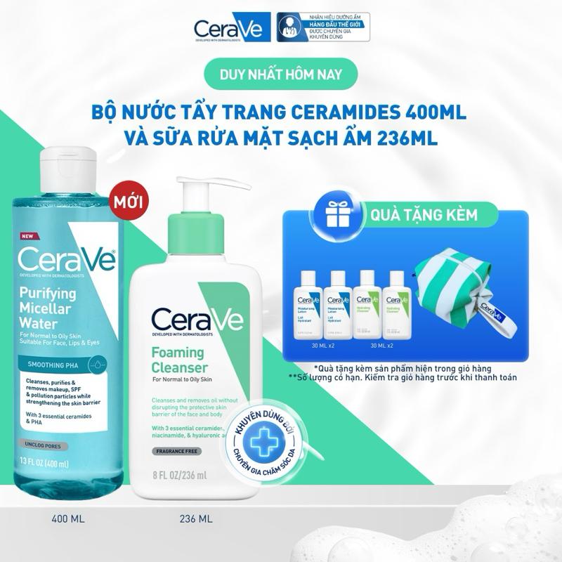 Bộ nước tẩy trang ceramides và sữa rửa mặt sạch ẩm MW 400 + Foam 236