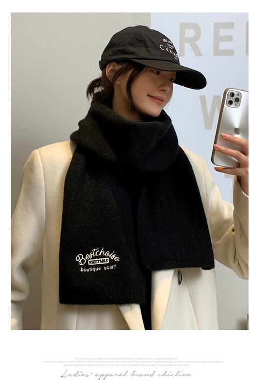 Product Introduction of Embroidered Brown with Letters with Woolen Knitting Scarf Winter Girls 2023 New High-Grade Korean Style All-Match Scarf 14