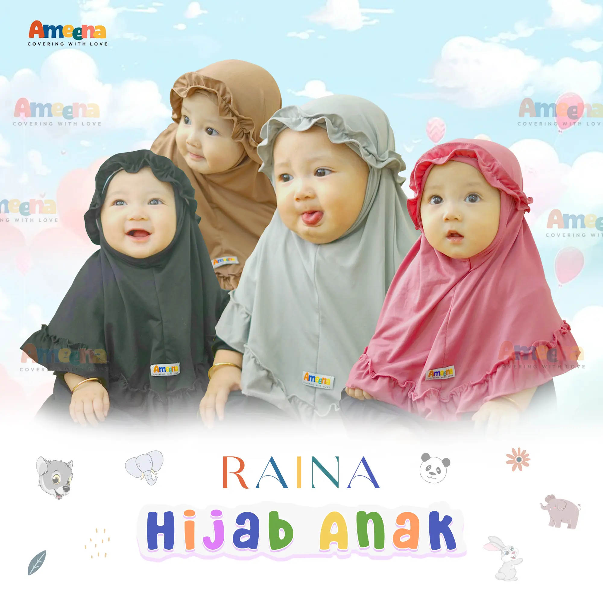 Jilbab Instan Anak Rania Basic Jersey Usia 0-3 Tahun Kerudung Anak Newborn Jilbab Anak / Hijab Anak Muslim ( Beli Lokal )