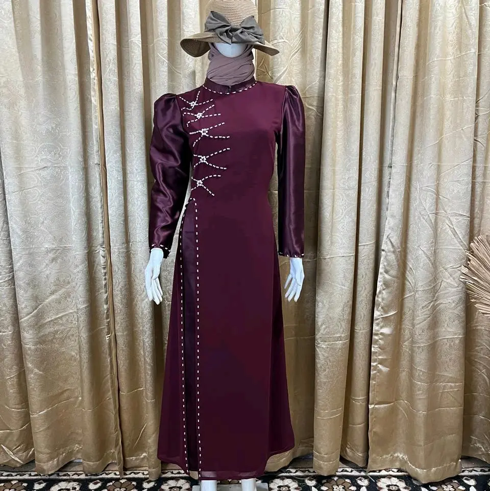 Batiknurfashion.(COD) Nadia dress mewah kondangan // bridesmaid// Gaun mewah// baju kondangan wanita 2024 // Bajukondangan mewah dan elegan// ootd// baju kondangan warna burgundy // Ootd berhijab //bridesmaid dress  Gamis  Pesta Wanita