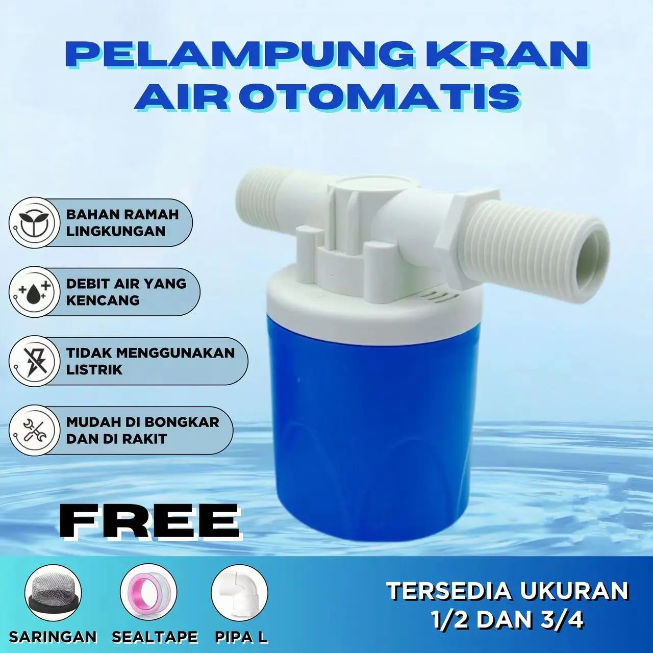 Pelampung Kran Air/Bak Mandi Otomatis 1/2inch,3/4 inch Sensor Keran Tandon Air Pelampung Toren