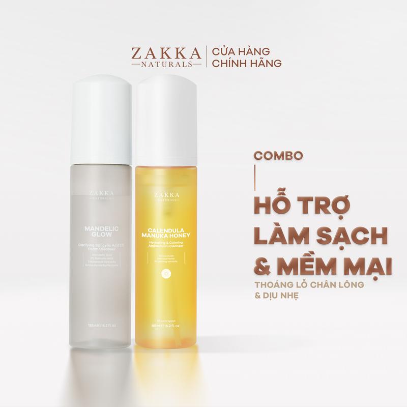 Bộ Đôi Zakka Naturals Sữa Rửa Mặt Mandelic 185ml và Sữa Rửa Mặt Hoa Cúc 185ml Hỗ Trợ Làm Sạch Dịu Nhẹ và Giúp Da Sáng Mịn Hơn Sau Khi Rửa