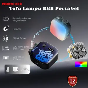 PHOTOOLEX TOFU Lampu LED RGB Portable – Lampu Video & Selfie untuk Kamera, Fotografi & Vlog 360° Full Color RGB, 2500–9900K, 2000mAh, 21 Efek Cahaya, untuk Konten Kreator, YouTuber & TikTok Live Streaming