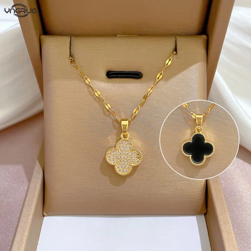 Double-Sided Quatrefoil Titanium Necklace Stainless Steel Necklace Ladies Fashion Jewelry Accessories With Exquisite Gift Box Gift Couple's Gift Anniversary Gift