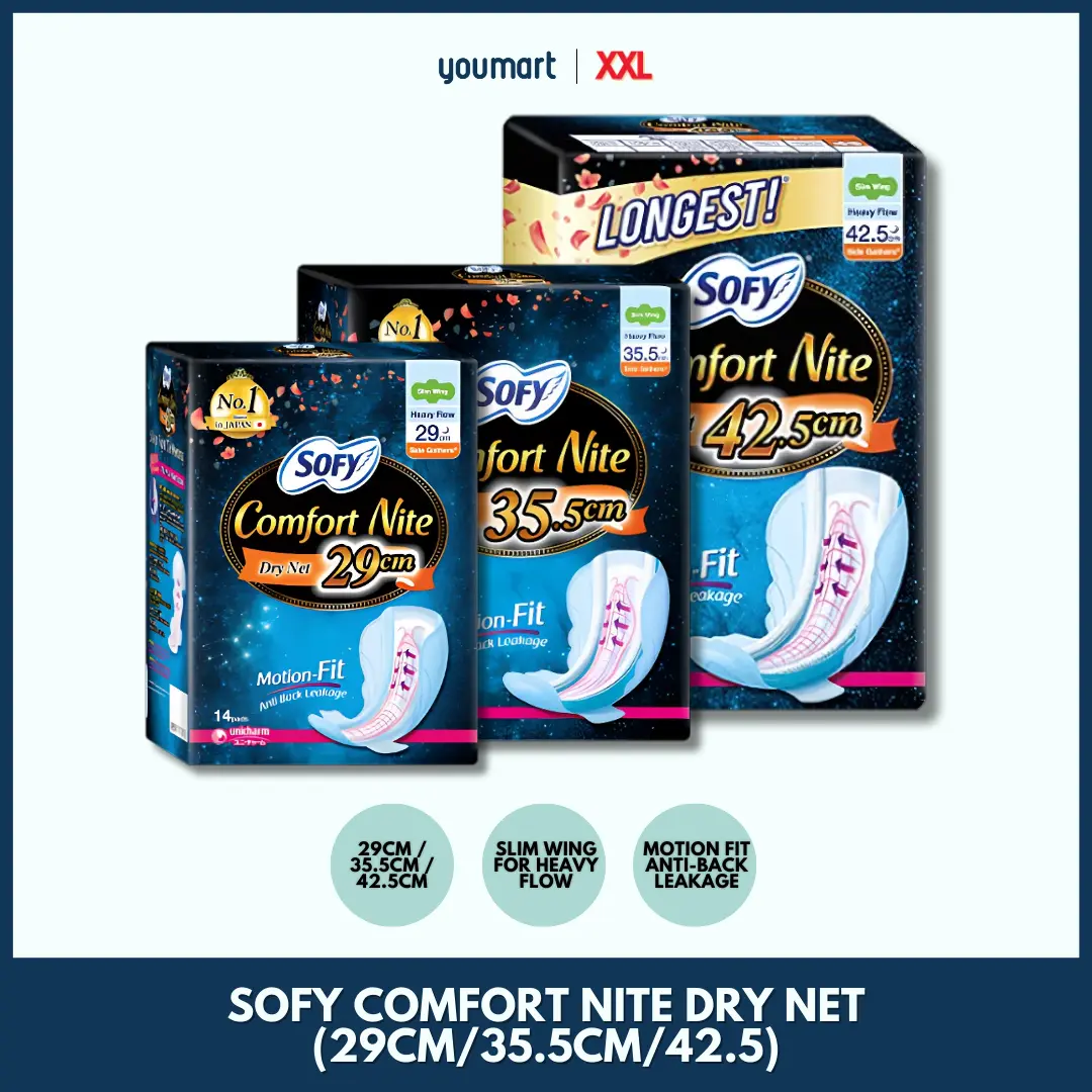 Sofy Comfort Nite Dry Net Sanitary Pad • 29cm / 35.5cm / 42.5cm • by XXL Store • 2 packs bundle