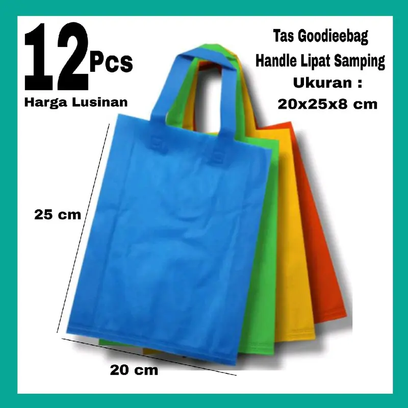 12 Pcs (Lusinan) Tas Kain Spunbond Goodie Bag Tali Ukuran Jumbo Besar Kecil 20x25 cm Shopping Bag Kantong Belanja, Goody Bag Parsel Hantaran Hajatan Hampers Souvenir Ultah Pernikahan, Kantong Paper Bag Murah Ramah Lingkungan 0