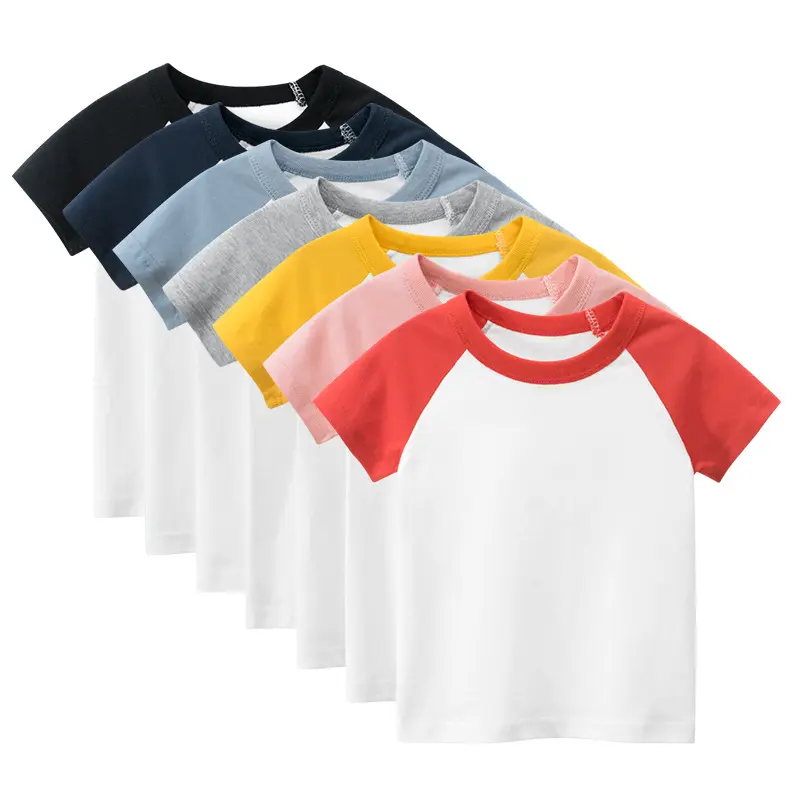 Boy T-shirt Solid Raglan Kids Boy Children Tops Short Sleeve Boys Clothing Cotton Navy Blue Gray