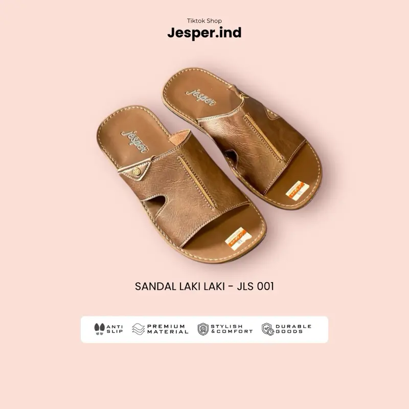 Sandal laki laki kulit sintetis slop kokop anti slip hitam tebal JLS 001