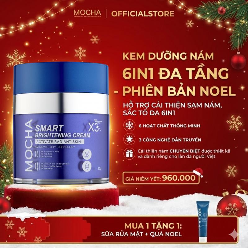MOCHA Kem Giảm Sạm Nám Chuyên Sâu SMART BRIGHTENING CREAM 30gr | Tặng Sữa Rửa Mặt B5 | Chăm Sóc Da Nám Tàng Nhang Làm Đẹp Da Dưỡng Ẩm Nữ Women Skincare