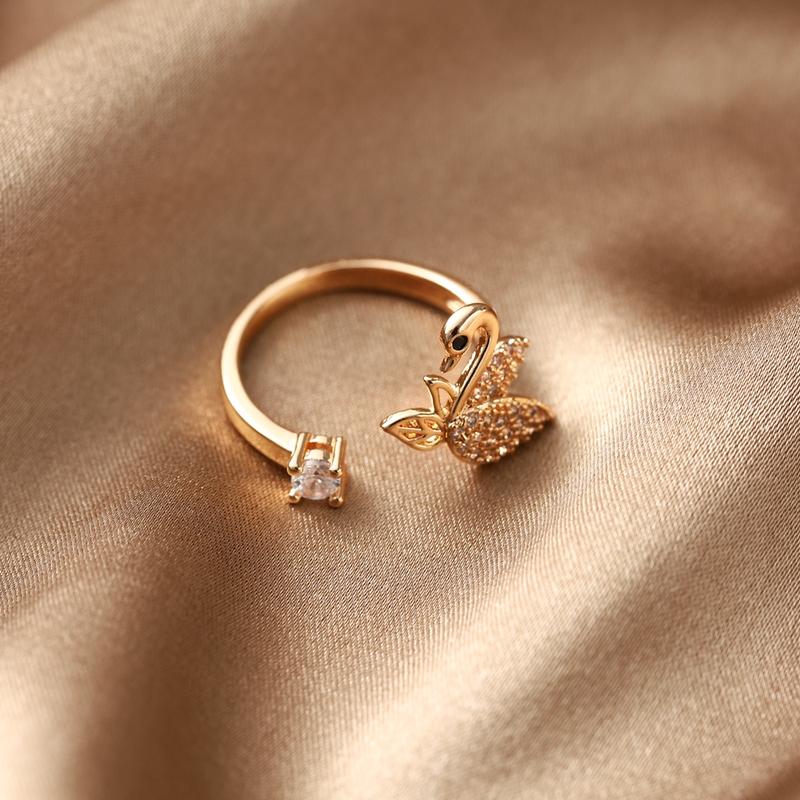 D.G.C Cincin Titanium Wanita Anti Karat Mewah Berlian Emas Fashion Korea Aksesoris Cincin Terbuka Murah D673 5