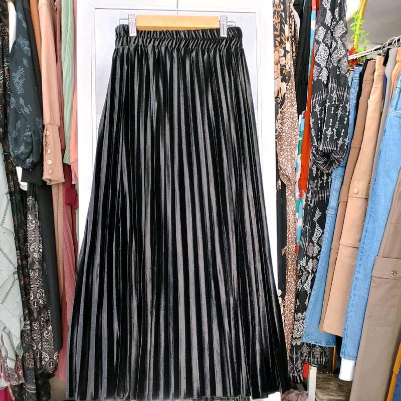Rok plisket beludru kakya wanita moden dan kekinian free size quality premium Panjang 90cm 2