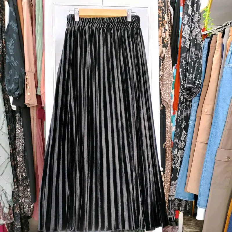 Rok plisket beludru kakya wanita moden dan kekinian free size quality premium Panjang 90cm 1